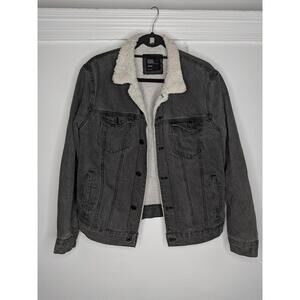 Sunrise Kingdom Jacket Mens Medium Gray Sherpa Lined Denim Button Pockets Winter